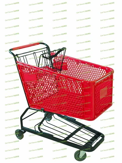 180L de carrinho de compras de aço de cesta de plástico